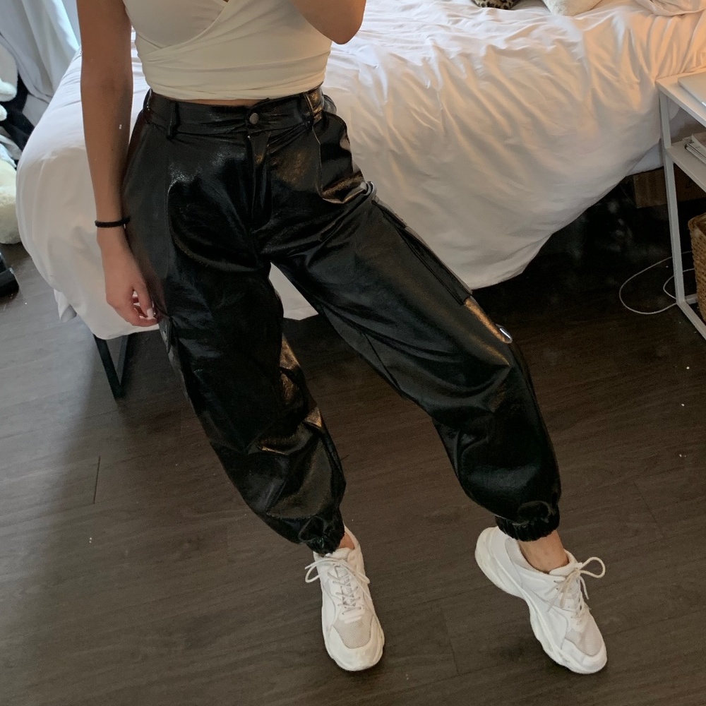 Princess Polly Faux Leather Cargo Joggers